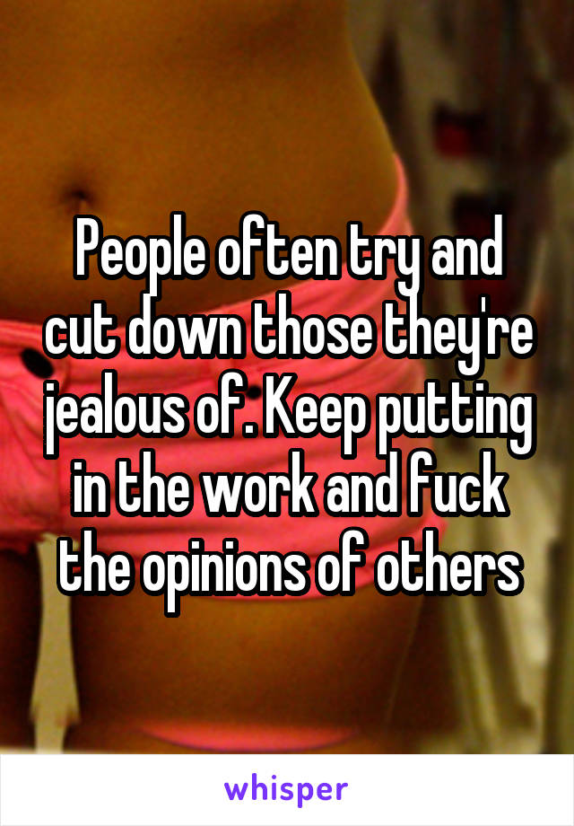 People often try and cut down those they're jealous of. Keep putting in the work and fuck the opinions of others