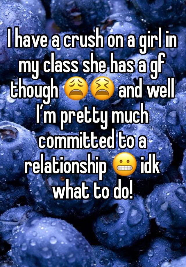 I have a crush on a girl in my class she has a gf though 😩😫 and well I’m pretty much committed to a relationship 😬 idk what to do! 