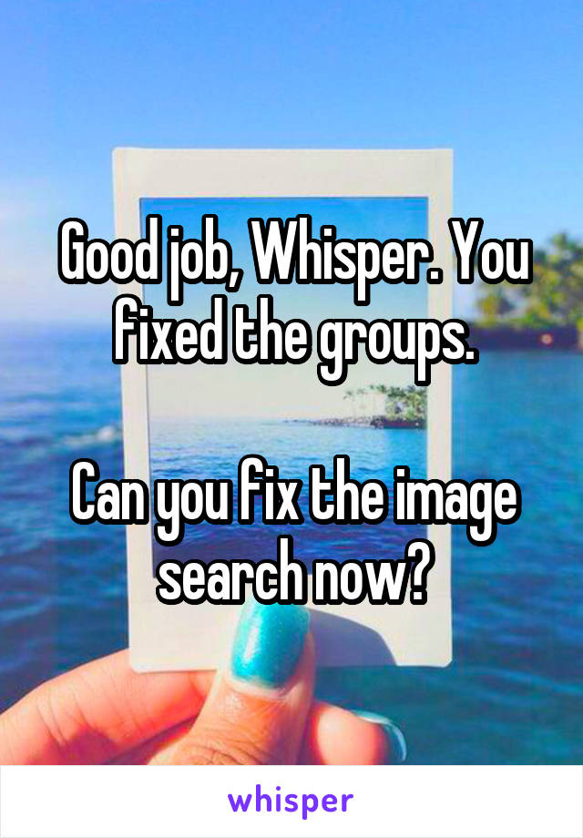 Good job, Whisper. You fixed the groups.

Can you fix the image search now?