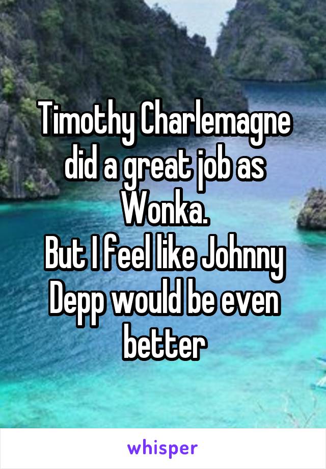 Timothy Charlemagne did a great job as Wonka.
But I feel like Johnny Depp would be even better