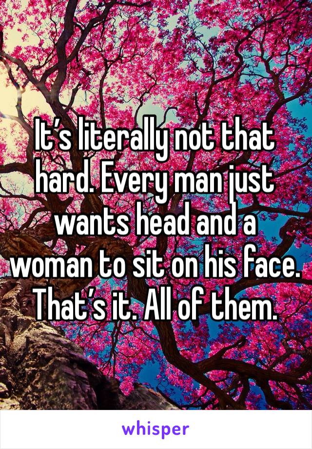 It’s literally not that hard. Every man just wants head and a woman to sit on his face. That’s it. All of them. 