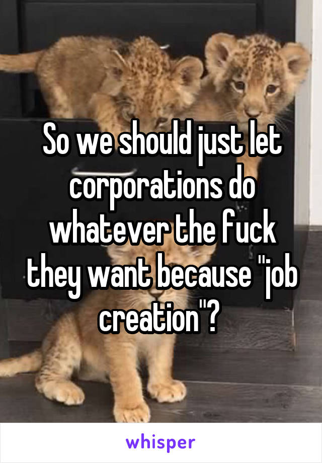 So we should just let corporations do whatever the fuck they want because "job creation"? 