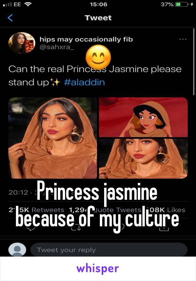 😊




Princess jasmine because of my culture 