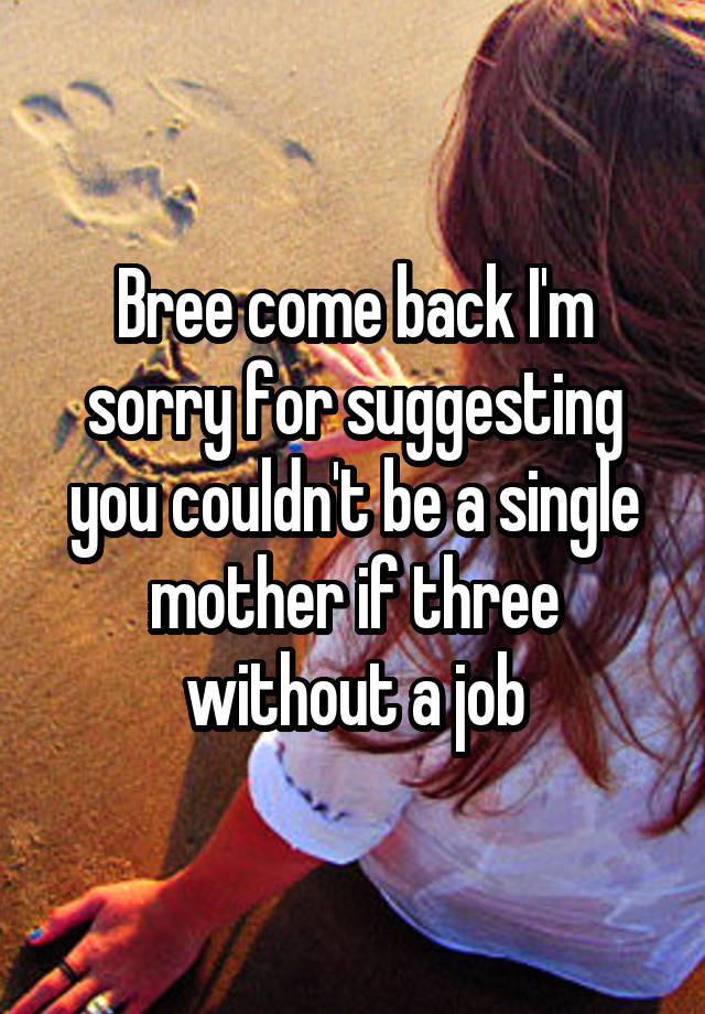 Bree come back I'm sorry for suggesting you couldn't be a single mother if three without a job