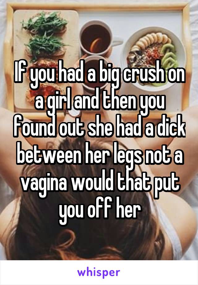 If you had a big crush on a girl and then you found out she had a dick between her legs not a vagina would that put you off her