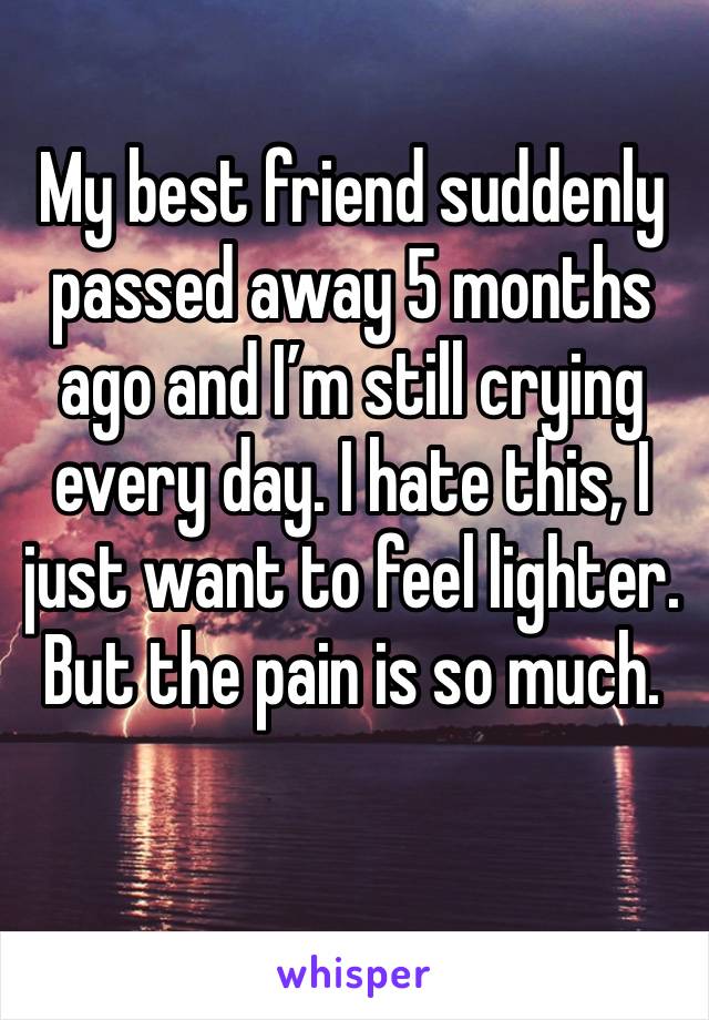 My best friend suddenly passed away 5 months ago and I’m still crying every day. I hate this, I just want to feel lighter. But the pain is so much.