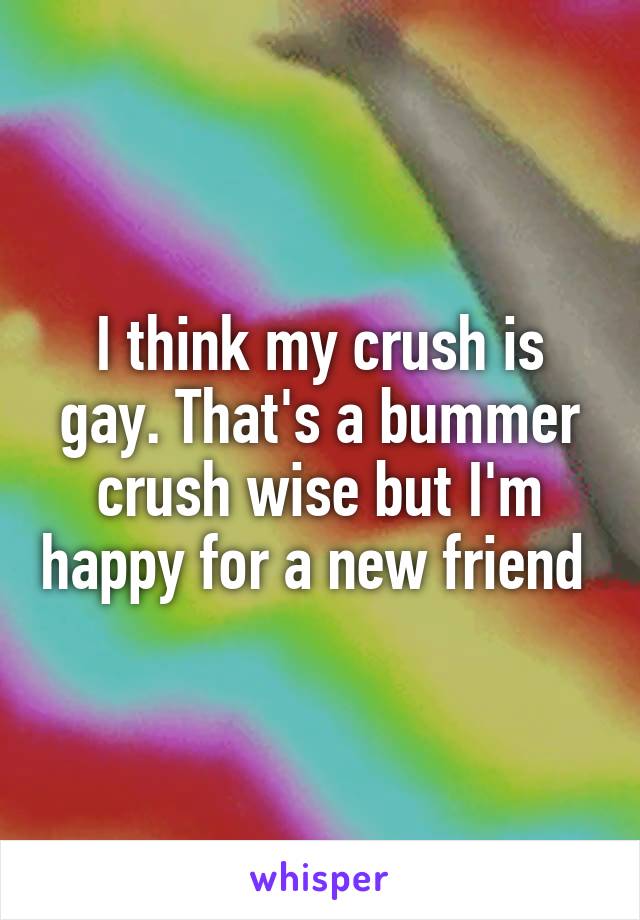 I think my crush is gay. That's a bummer crush wise but I'm happy for a new friend 