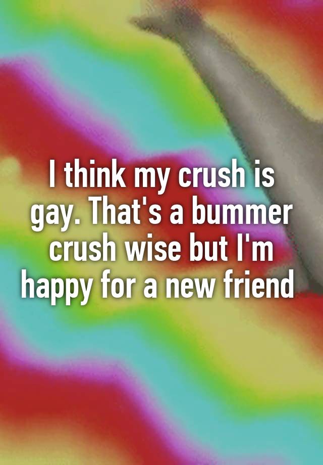 I think my crush is gay. That's a bummer crush wise but I'm happy for a new friend 