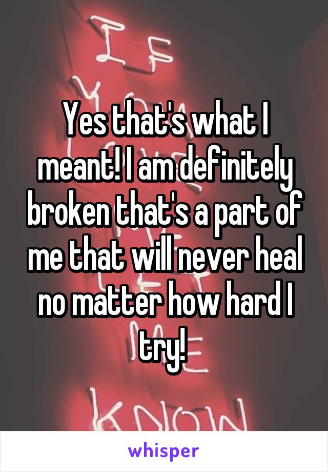 Yes that's what I meant! I am definitely broken that's a part of me that will never heal no matter how hard I try! 