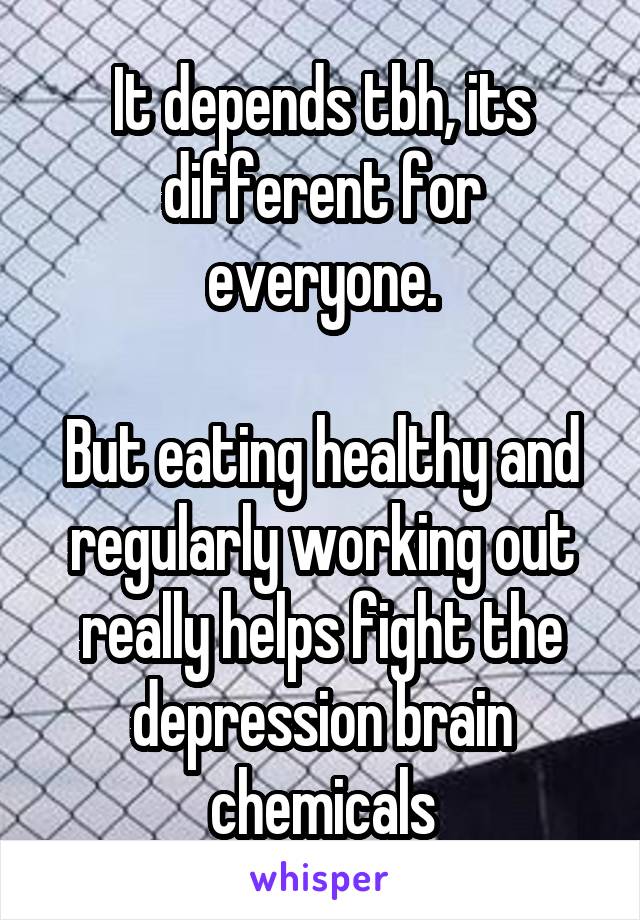 It depends tbh, its different for everyone.

But eating healthy and regularly working out really helps fight the depression brain chemicals