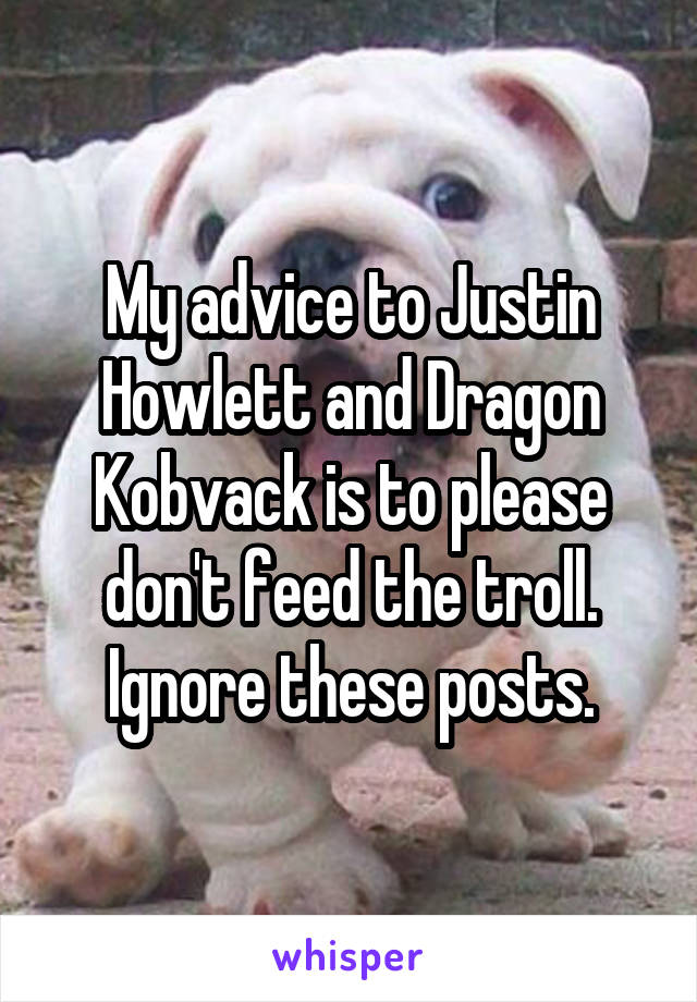 My advice to Justin Howlett and Dragon Kobvack is to please don't feed the troll. Ignore these posts.