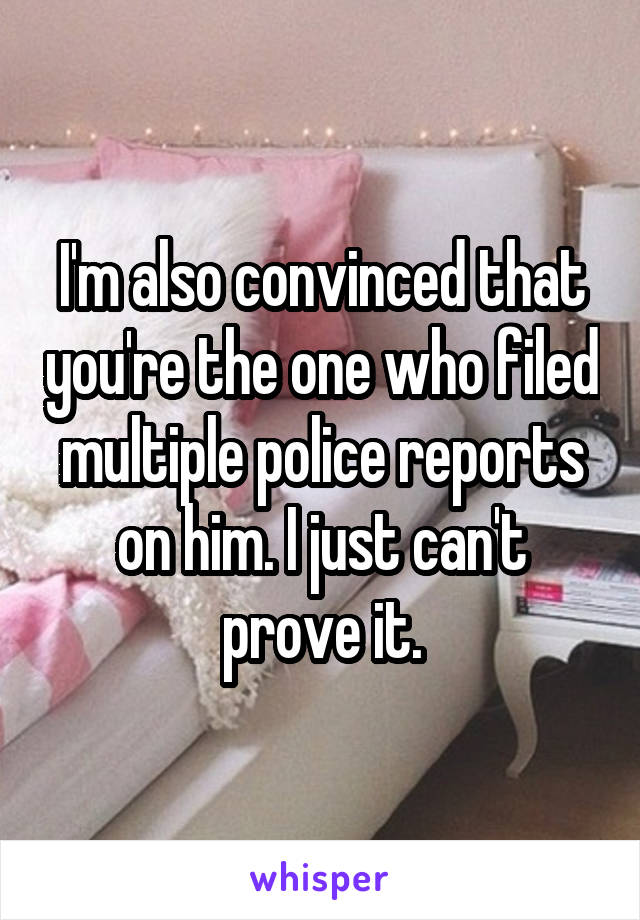 I'm also convinced that you're the one who filed multiple police reports on him. I just can't prove it.