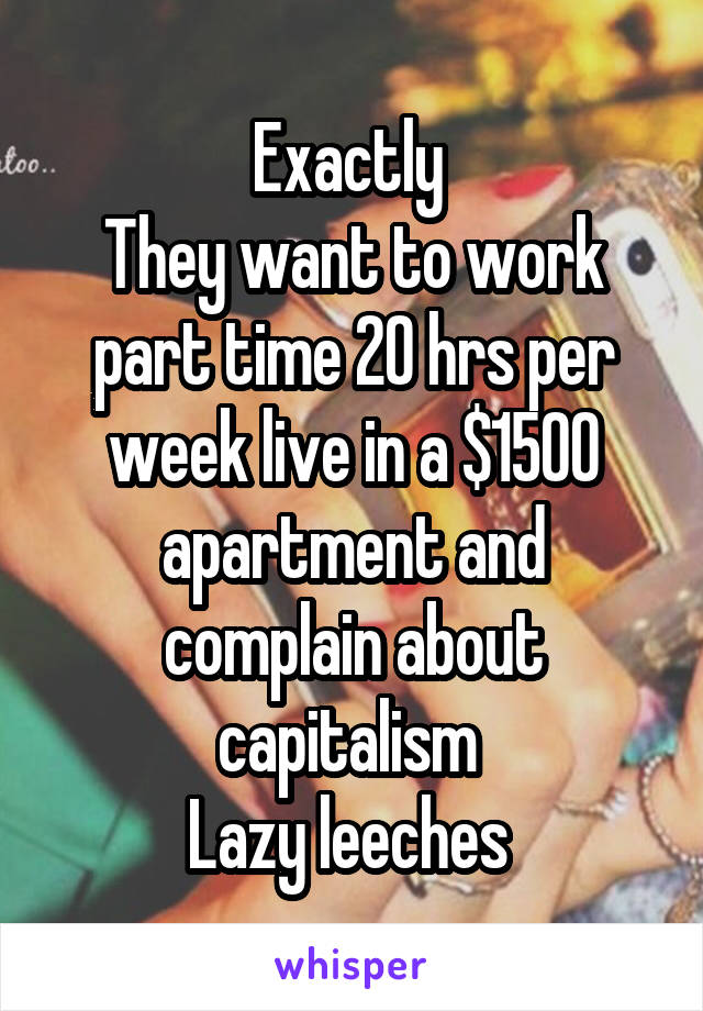 Exactly 
They want to work part time 20 hrs per week live in a $1500 apartment and complain about capitalism 
Lazy leeches 