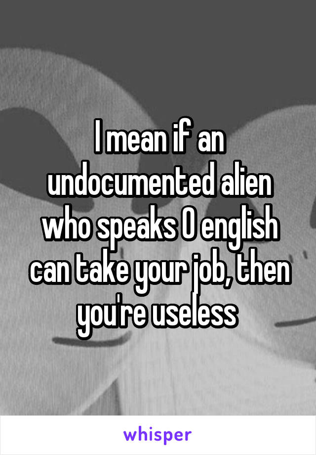 I mean if an undocumented alien who speaks 0 english can take your job, then you're useless 