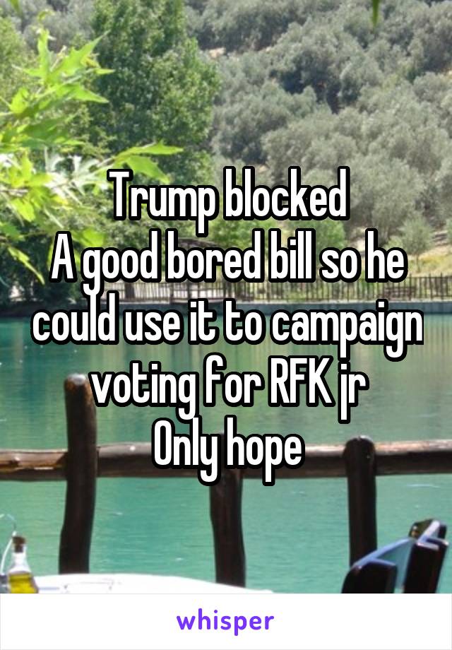 Trump blocked
A good bored bill so he could use it to campaign voting for RFK jr
Only hope