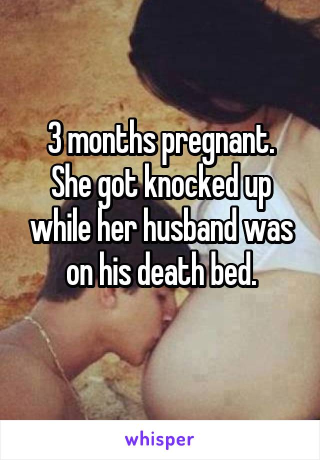 3 months pregnant.
She got knocked up while her husband was on his death bed.
