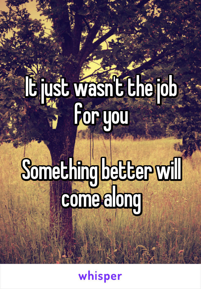 It just wasn't the job for you

Something better will come along