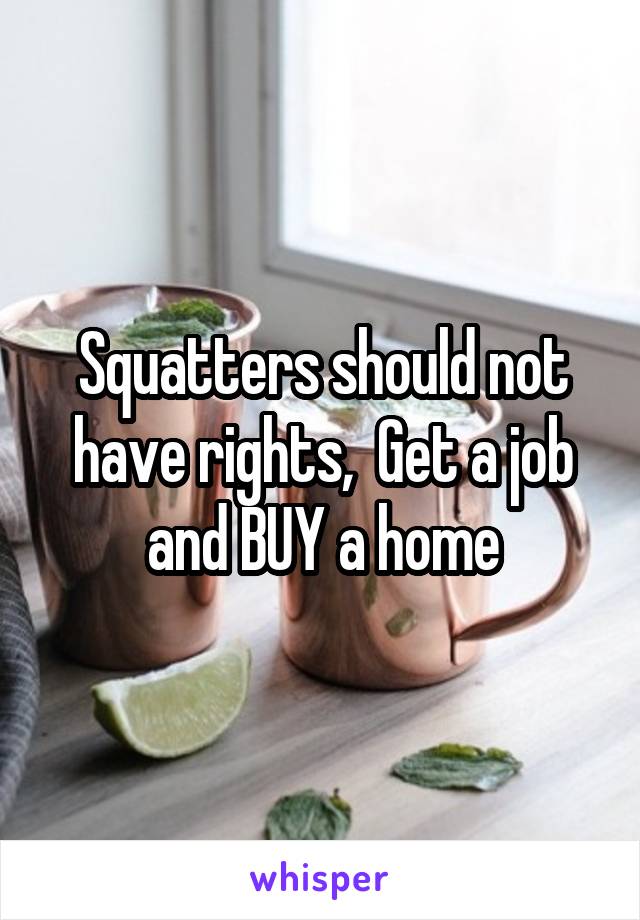 Squatters should not have rights,  Get a job and BUY a home