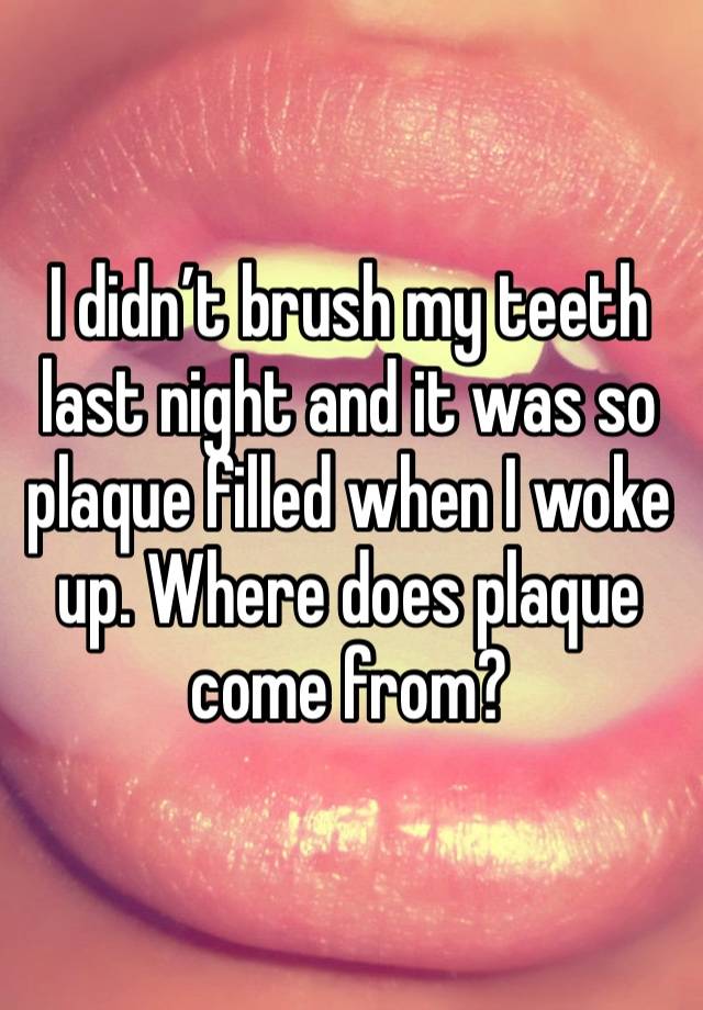 I didn’t brush my teeth last night and it was so plaque filled when I woke up. Where does plaque come from? 