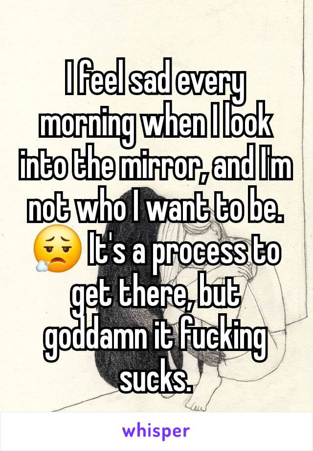 I feel sad every morning when I look into the mirror, and I'm not who I want to be. 😮‍💨 It's a process to get there, but goddamn it fucking sucks.