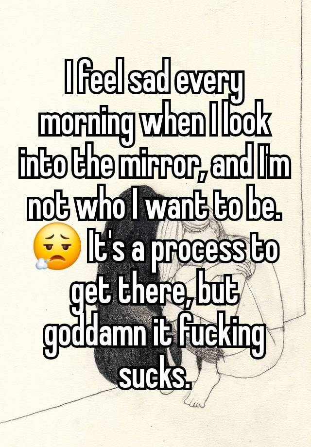 I feel sad every morning when I look into the mirror, and I'm not who I want to be. 😮‍💨 It's a process to get there, but goddamn it fucking sucks.