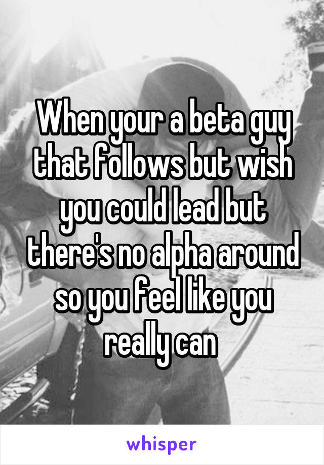 When your a beta guy that follows but wish you could lead but there's no alpha around so you feel like you really can 