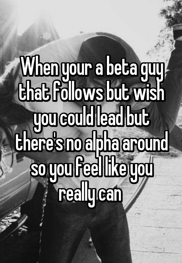 When your a beta guy that follows but wish you could lead but there's no alpha around so you feel like you really can 