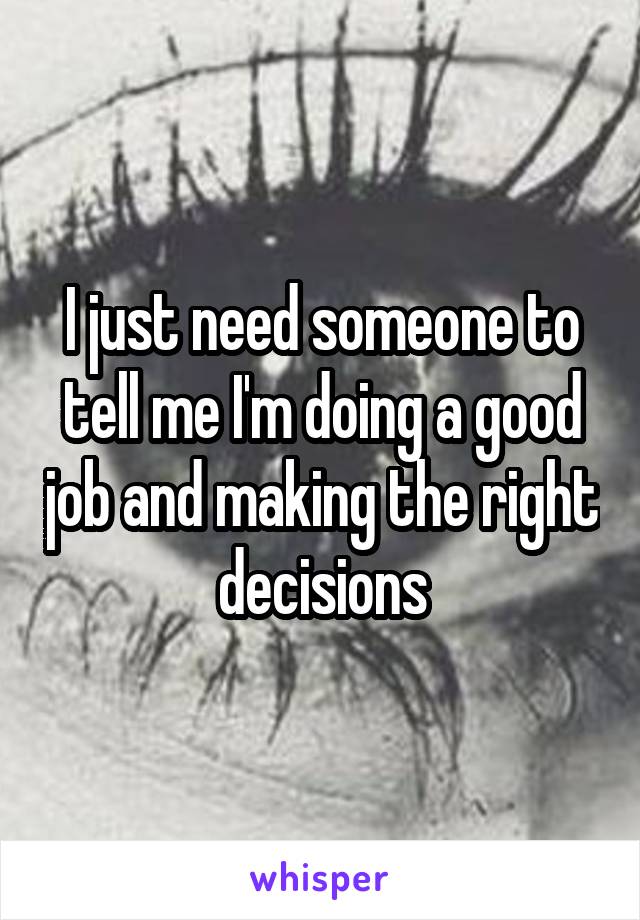 I just need someone to tell me I'm doing a good job and making the right decisions