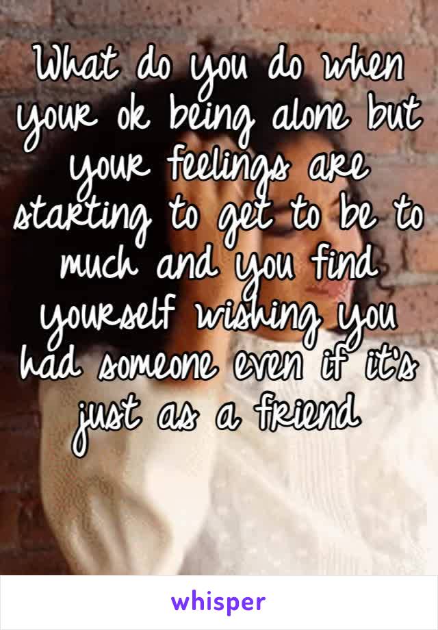 What do you do when your ok being alone but your feelings are starting to get to be to much and you find yourself wishing you had someone even if it’s just as a friend 