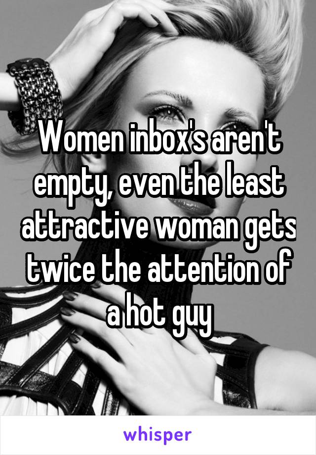 Women inbox's aren't empty, even the least attractive woman gets twice the attention of a hot guy