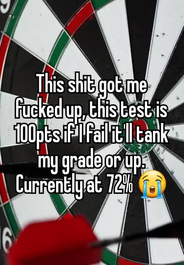 This shit got me fucked up, this test is 100pts if I fail it'll tank my grade or up. Currently at 72% 😭