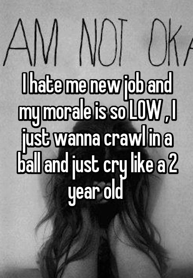 I hate me new job and my morale is so LOW , I just wanna crawl in a ball and just cry like a 2 year old 