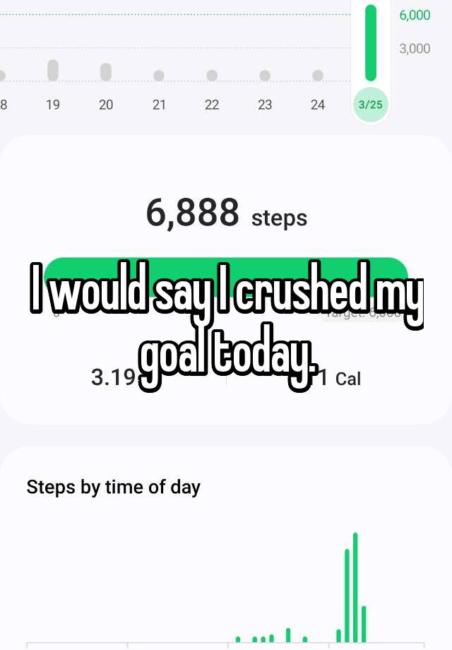  I would say I crushed my goal today.