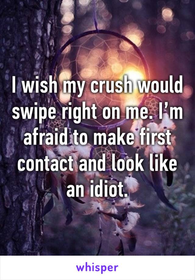 I wish my crush would swipe right on me. I’m afraid to make first contact and look like an idiot.