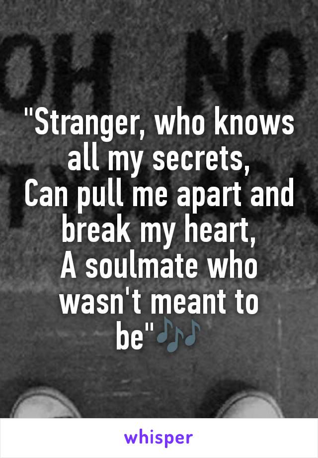 "Stranger, who knows all my secrets,
Can pull me apart and break my heart,
A soulmate who wasn't meant to be"🎶