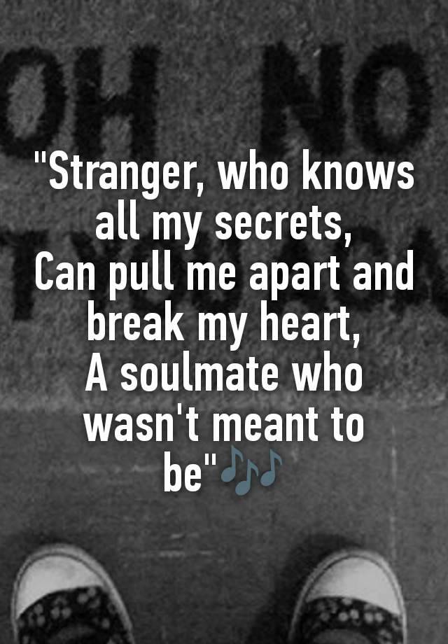 "Stranger, who knows all my secrets,
Can pull me apart and break my heart,
A soulmate who wasn't meant to be"🎶