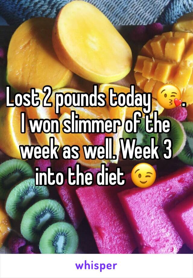 Lost 2 pounds today 😘.  I won slimmer of the week as well. Week 3 into the diet 😉