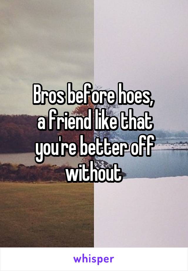 Bros before hoes, 
a friend like that you're better off without 