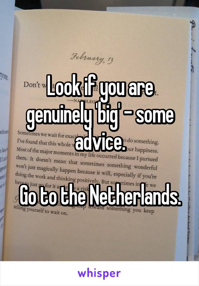 Look if you are genuinely 'big' - some advice.

Go to the Netherlands.