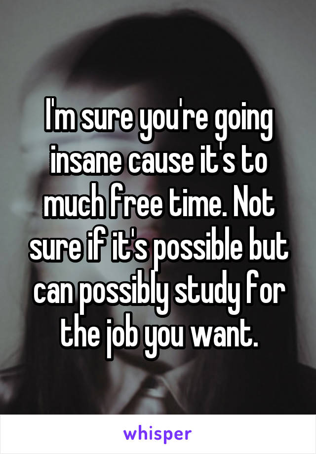 I'm sure you're going insane cause it's to much free time. Not sure if it's possible but can possibly study for the job you want.