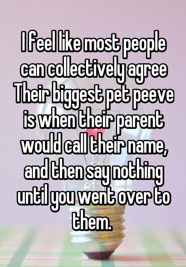 I feel like most people can collectively agree Their biggest pet peeve is when their parent would call their name, and then say nothing until you went over to them. 