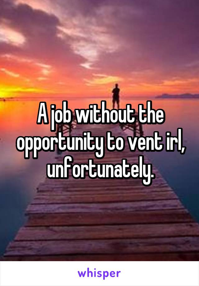 A job without the opportunity to vent irl, unfortunately.