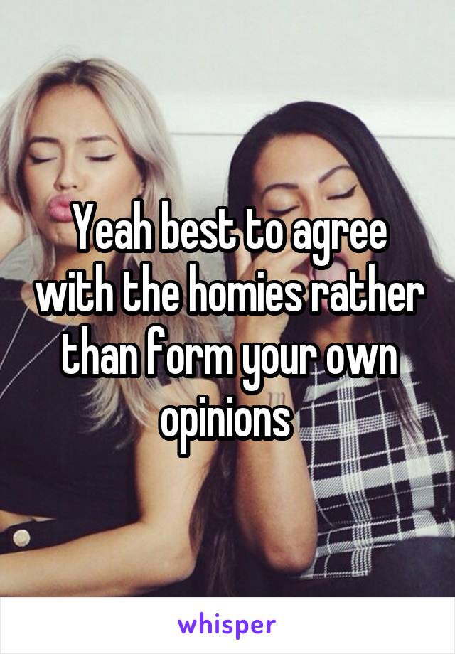 Yeah best to agree with the homies rather than form your own opinions 