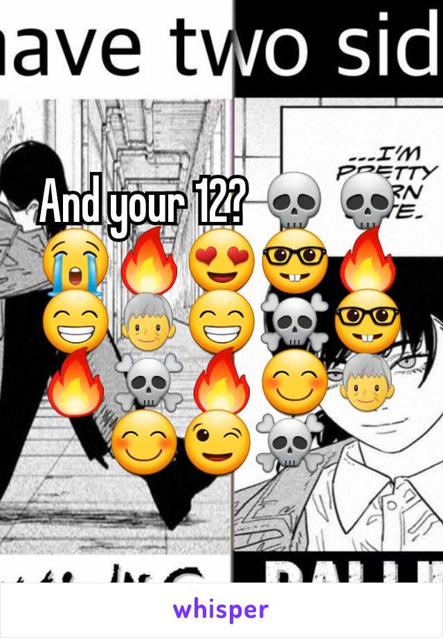 And your 12? 💀💀😭🔥😍🤓🔥😁🧓😁☠️🤓🔥☠️🔥😊🧓😊😉☠️ 