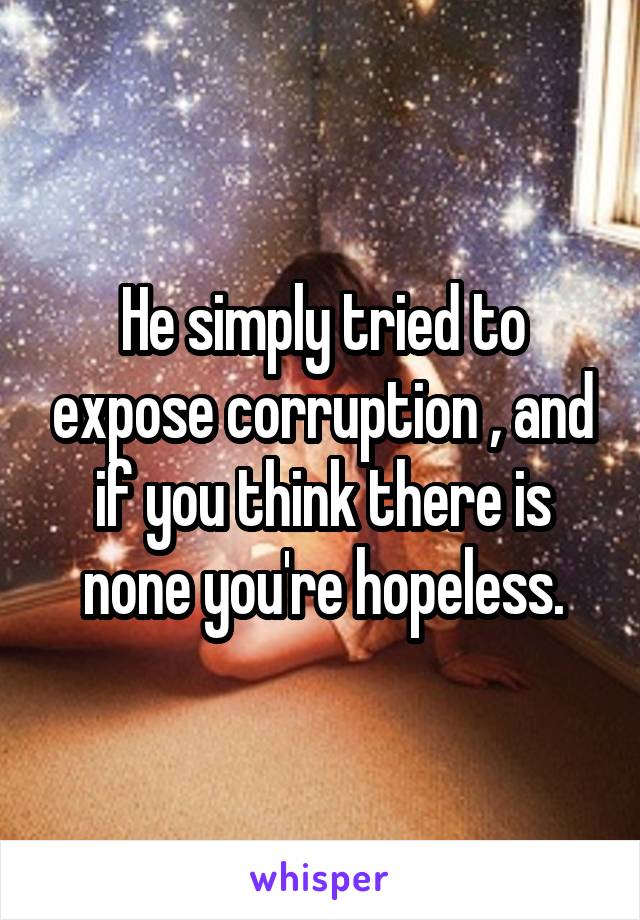 He simply tried to expose corruption , and if you think there is none you're hopeless.