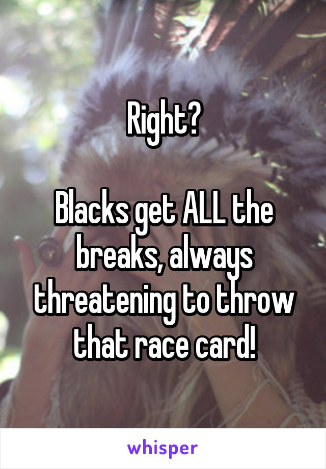 Right?

Blacks get ALL the breaks, always threatening to throw that race card!