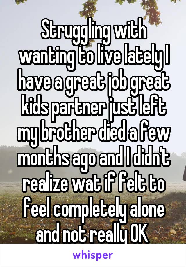 Struggling with wanting to live lately I have a great job great kids partner just left my brother died a few months ago and I didn't realize wat if felt to feel completely alone and not really OK 