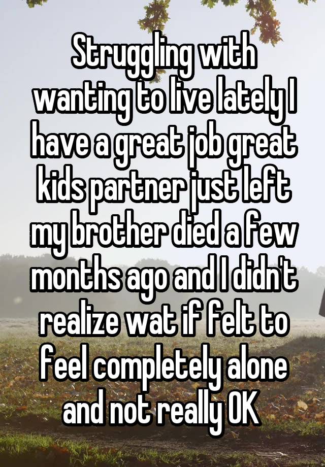 Struggling with wanting to live lately I have a great job great kids partner just left my brother died a few months ago and I didn't realize wat if felt to feel completely alone and not really OK 