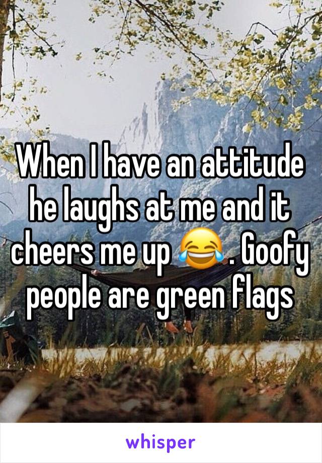 When I have an attitude he laughs at me and it cheers me up 😂 . Goofy people are green flags 