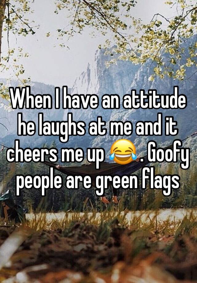 When I have an attitude he laughs at me and it cheers me up 😂 . Goofy people are green flags 